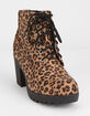 SODA Lug Sole Lace Up Leopard Womens Booties image number 1