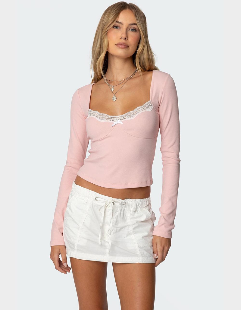 EDIKTED Morgyn Lace Trim Ribbed Top image number 0