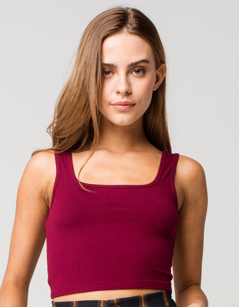 BOZZOLO Square Neck Womens Burgundy Crop Tank Top image number 0