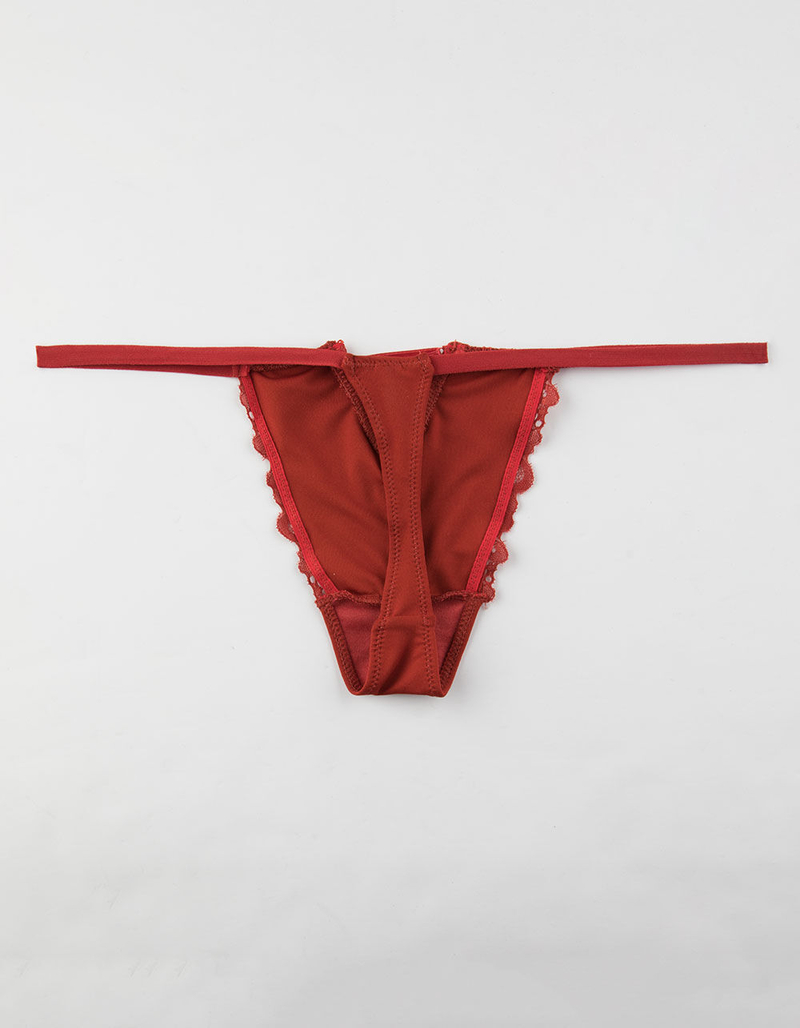 FULL TILT Lace Up Microfiber Rust Thong image number 1