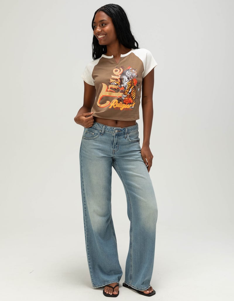 TRUE RELIGION Contrast Raglan Womens Notch Baby Tee image number 1