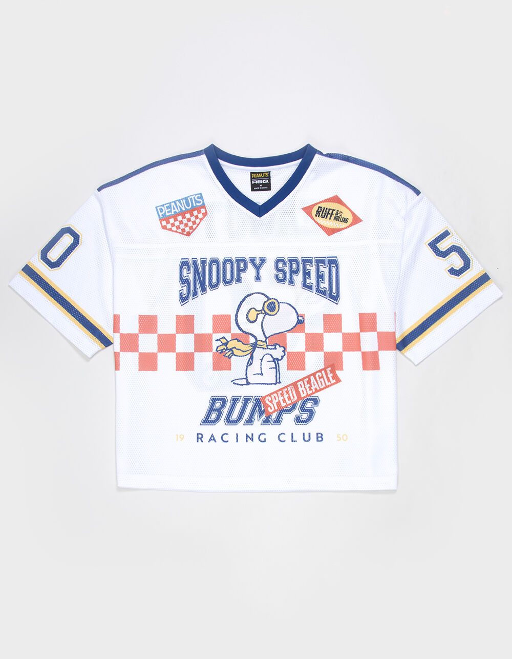 RSQ x Peanuts Mens Baggy Crop Mesh Racing Jersey - WHITE - M | Tillys