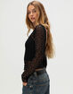 FULL TILT Flocked Dot Open Back Womens Long Sleeve Mesh Top image number 3
