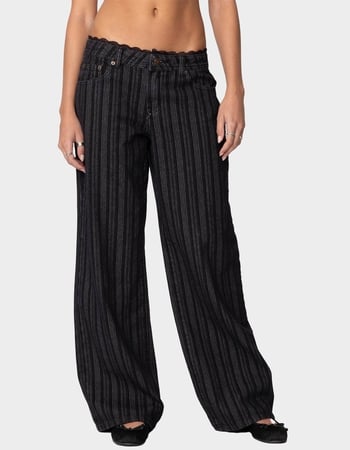 EDIKTED Lace Trim Striped Low Rise Jeans Primary Image