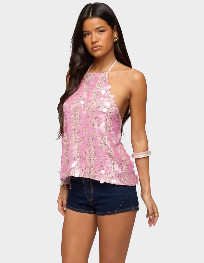EDIKTED Ellorie Backless Sequin Halter Top image number 1