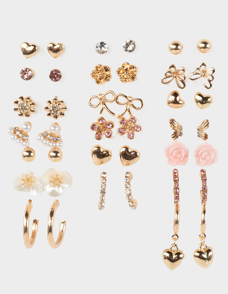 FULL TILT 20 Pack Floral/Bow/Hoop Earrings image number 0