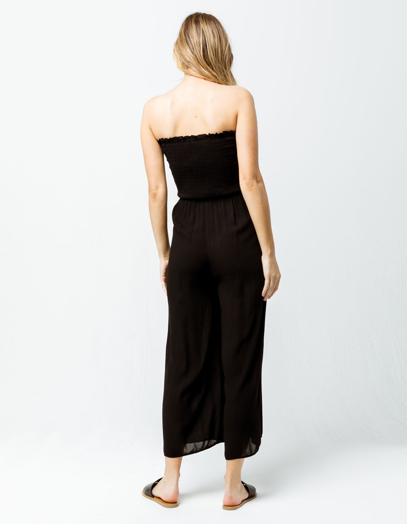 SKY AND SPARROW Smocked Button Front Black Womens Tube Jumpsuit image number 2