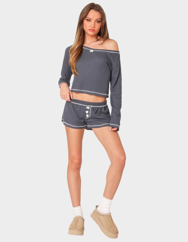 EDIKTED Peoni Waffle Shorts image number 4