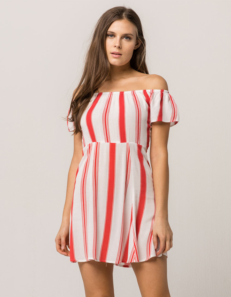 MIMI CHICA Stripe Off The Shoulder Dress image number 0