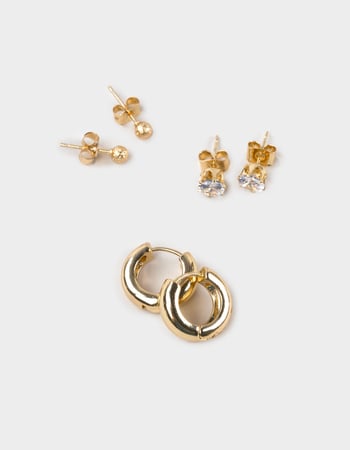 DO EVERYTHING IN LOVE 14K Gold Dipped 3 Pack Earrings Primary Image
