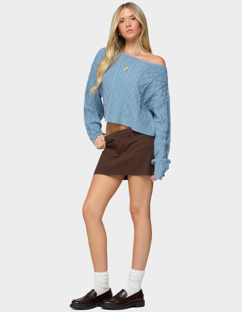 EDIKTED Oversized Off Shoulder Cable Knit Sweater image number 3