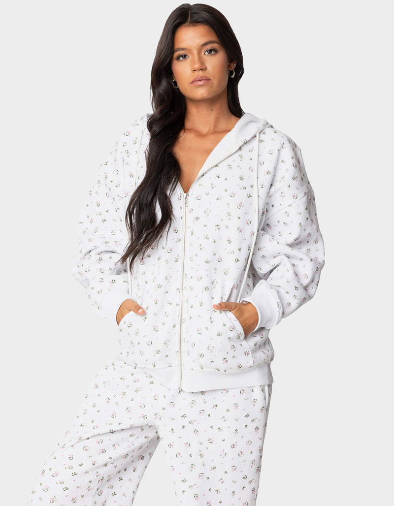 EDIKTED Bouquet Oversized Zip Up Hoodie image number 3