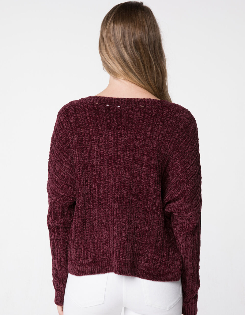 RSQ V-Neck Chenille Plum Womens Sweater image number 2