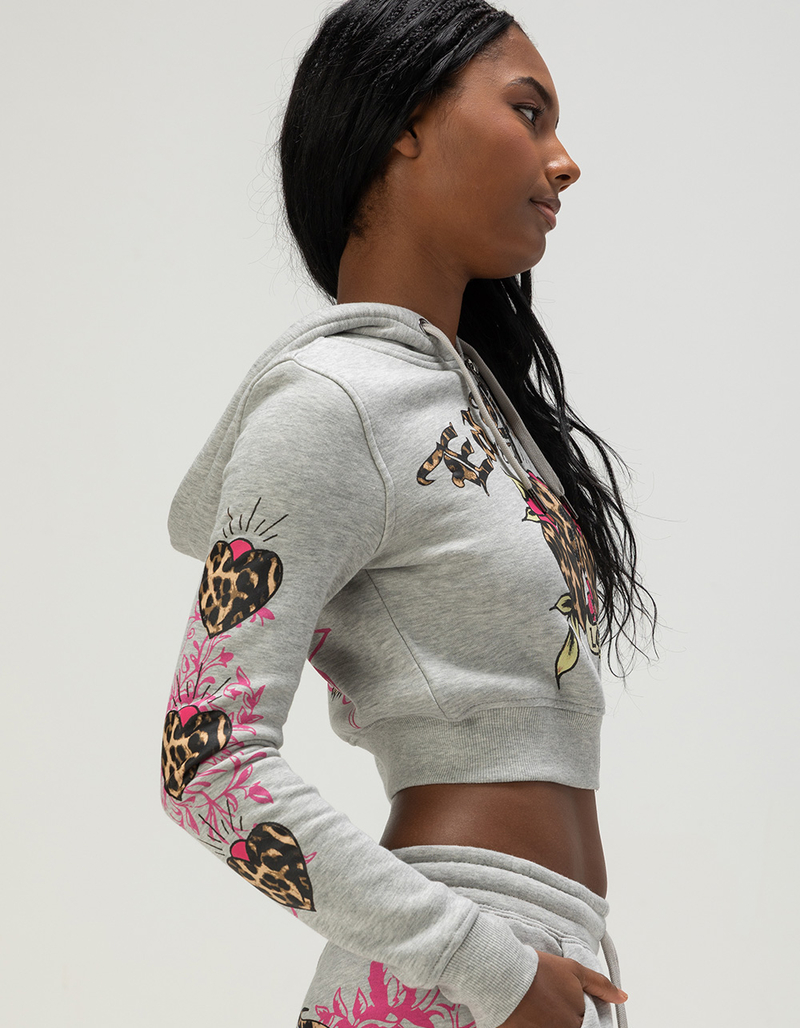 ED HARDY Leopard Hearts Womens Crop Zip-Up Hoodie image number 2