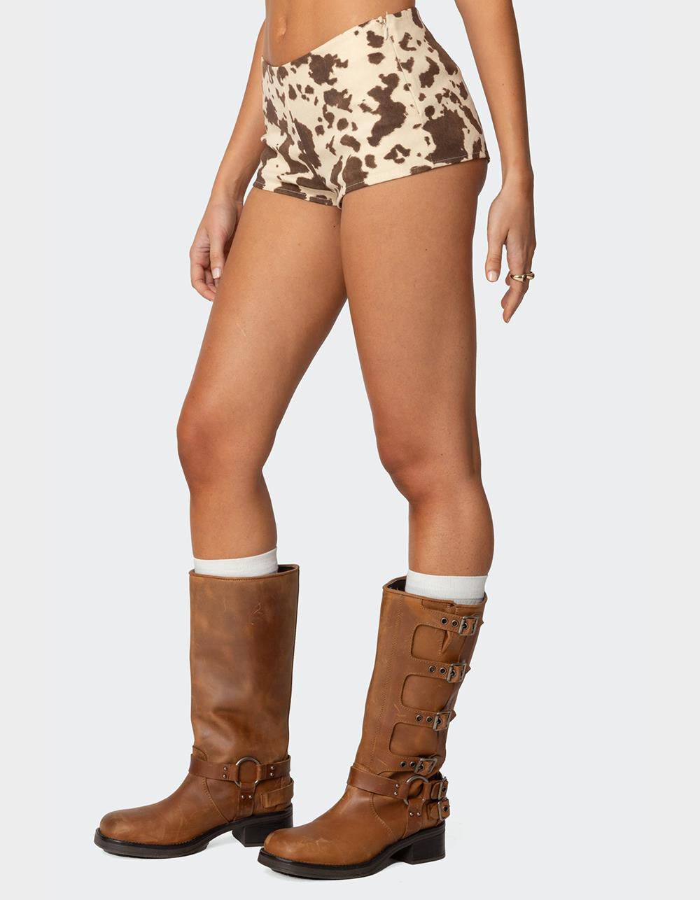 EDIKTED Cow Printed Low Rise Micro Shorts - BLACK - S | Tillys