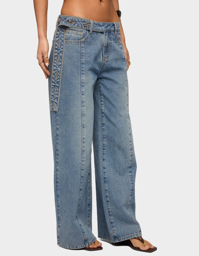 EDIKTED Buttoned Waist Low Rise Baggy Jeans image number 1