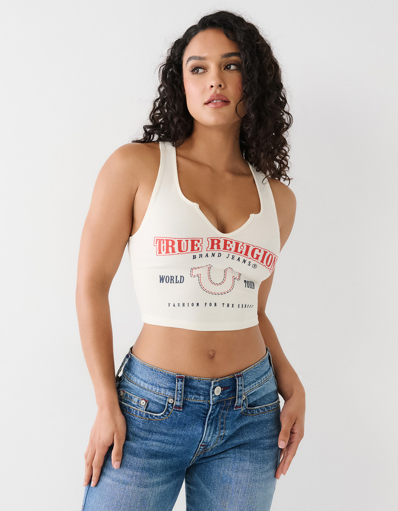 TRUE RELIGION Notch Crop Logo Womens Tank Top image number 0