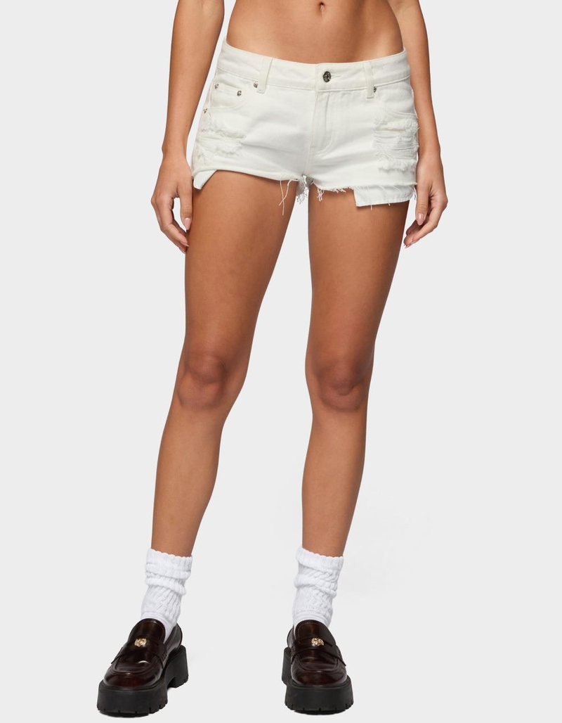 EDIKTED Devin Low Rise Micro Denim Shorts image number 0