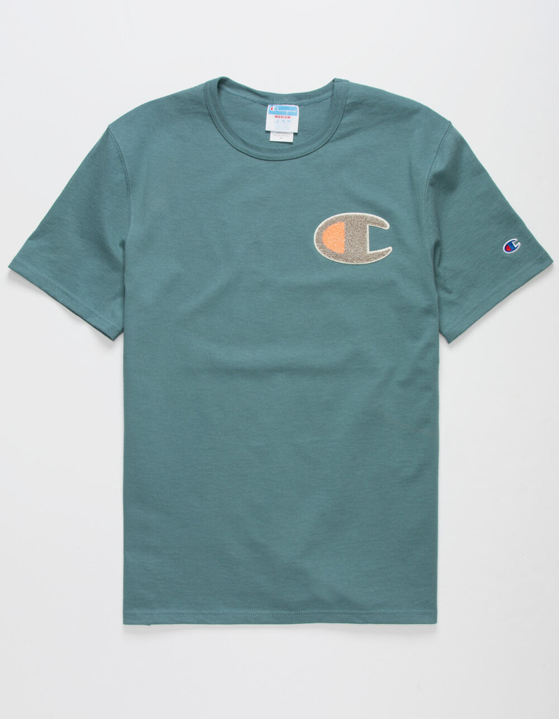 CHAMPION Chenille C Embroidered Mens Teal Green T-Shirt image number 0