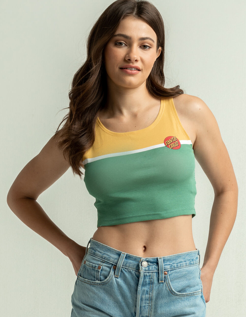 SANTA CRUZ Classic Dot Colorblock Womens Green & Yellow Crop Tank image number 0