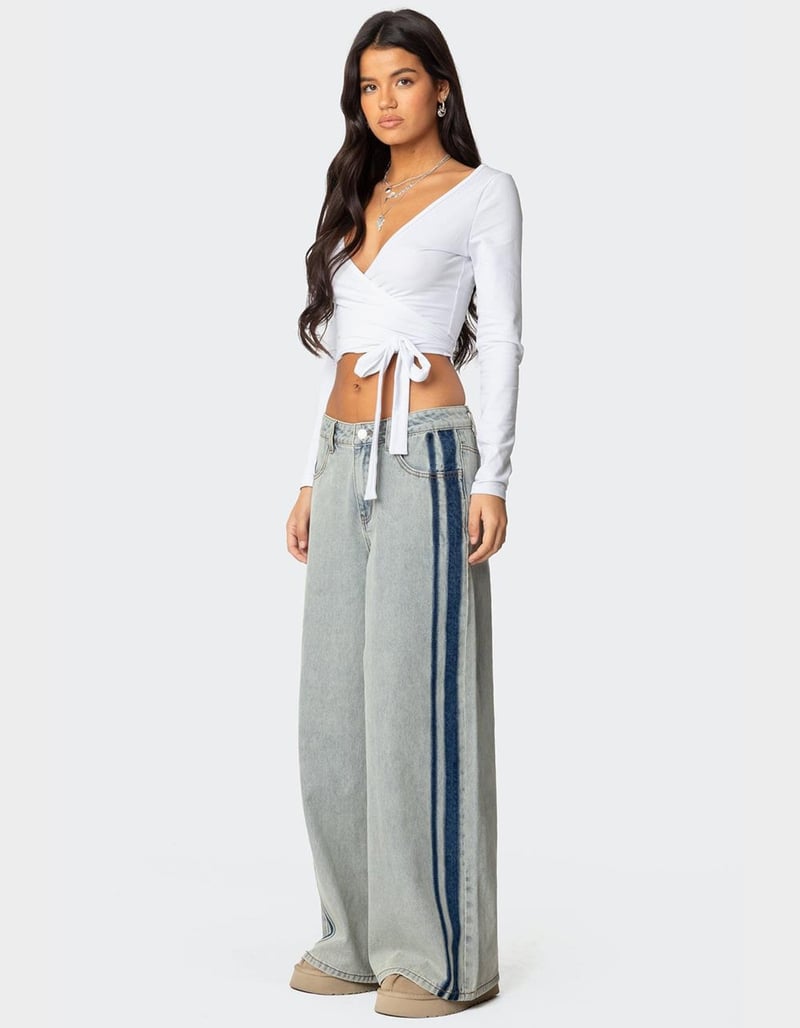 EDIKTED Side Stripe Washed Low Rise Jeans image number 1
