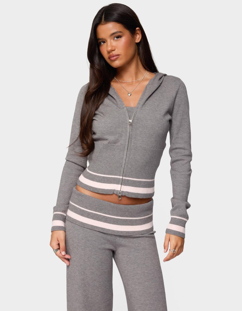 EDIKTED Kaliya Stripey Knit Zip Up Hoodie image number 0