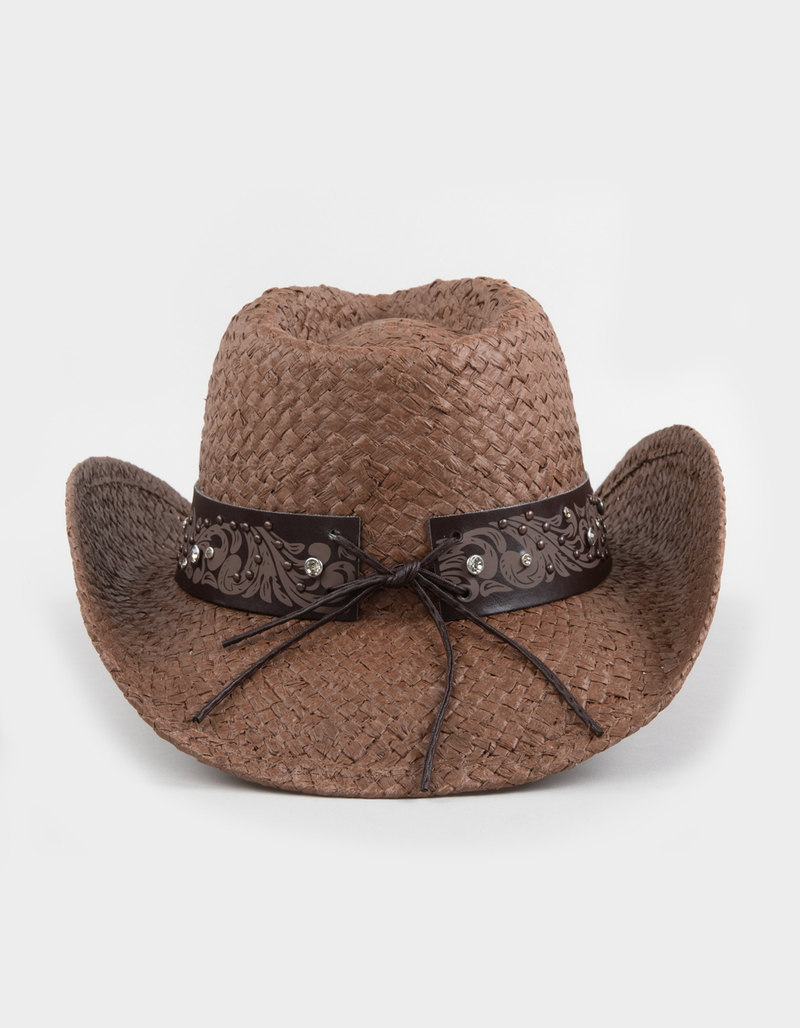 Heart Band Womens Straw Cowboy Hat image number 4