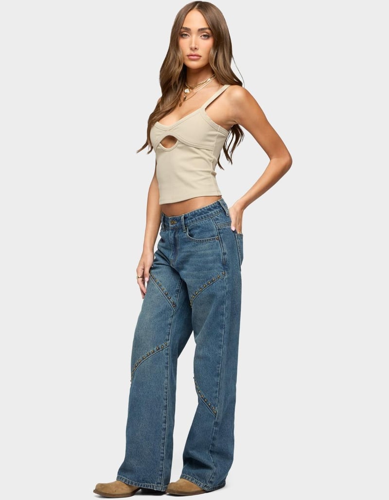 EDIKTED Charla Stud Low Rise Baggy Jeans image number 3