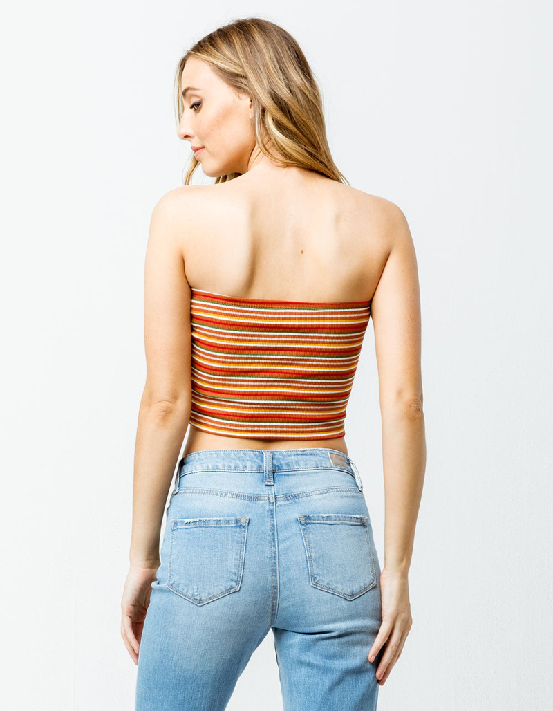 SKY AND SPARROW Stripe Ribbed Camel Womens Tube Top image number 2