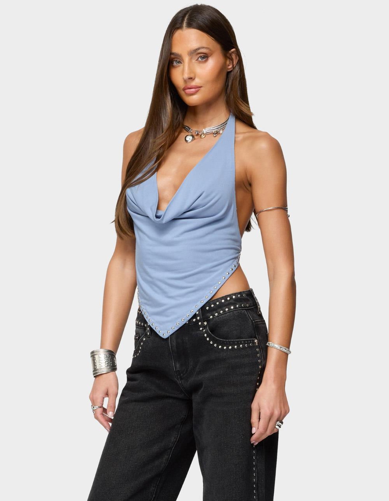 EDIKTED Zenya Backless Cowl Neck Halter Top image number 1