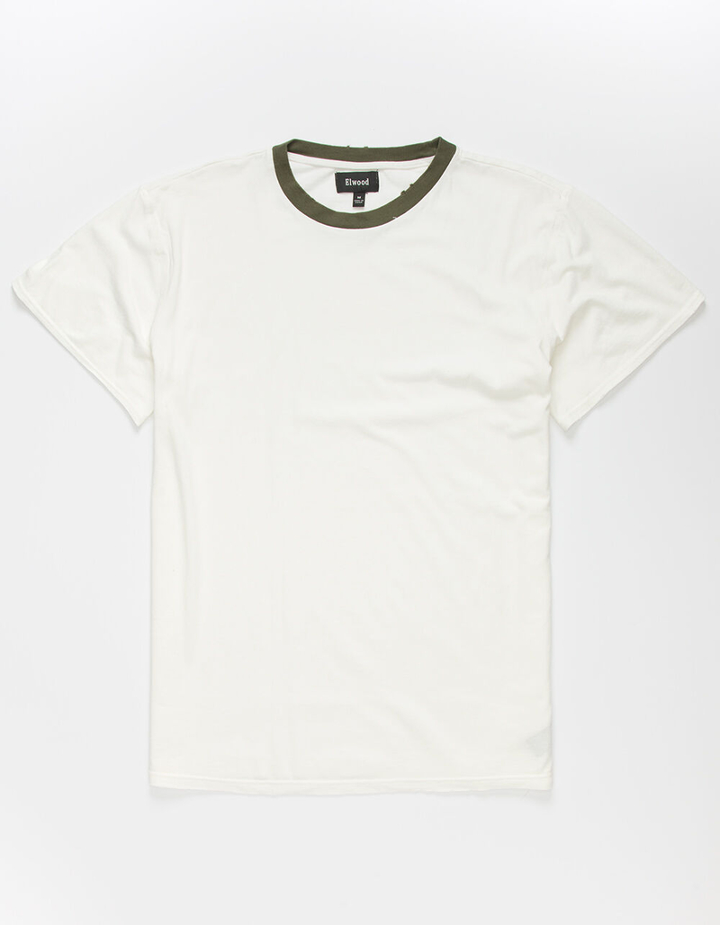 ELWOOD Vintage Ringer Mens White & Olive T-Shirt image number 0