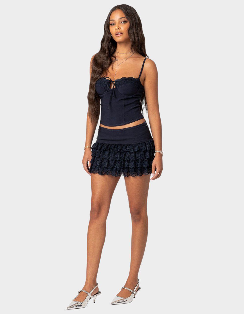 EDIKTED Maisie Lacey Cupped Corset - NAVY - XS | Tillys