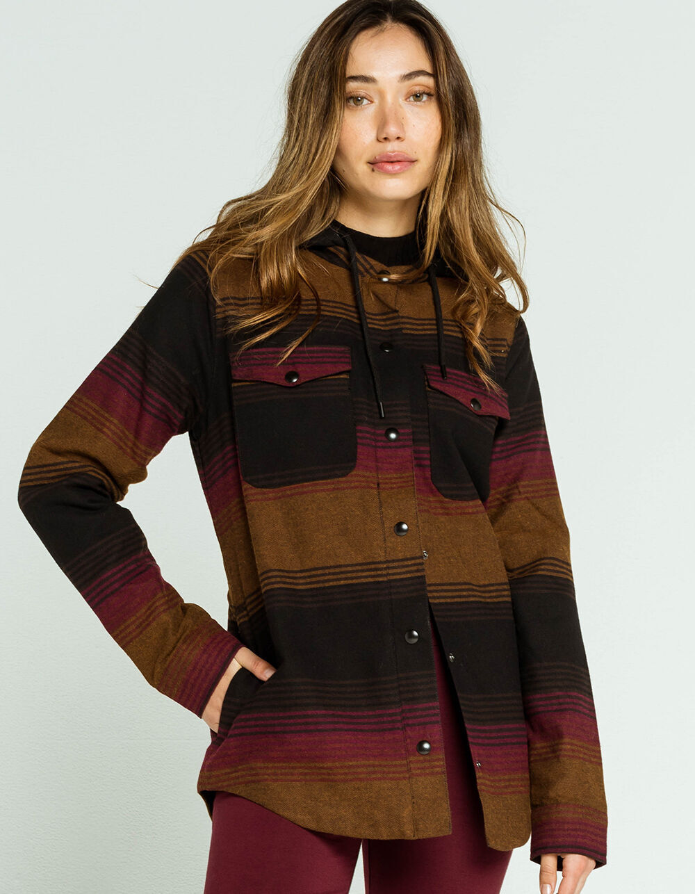 VOLCOM Womens Brown Hooded Flannel 