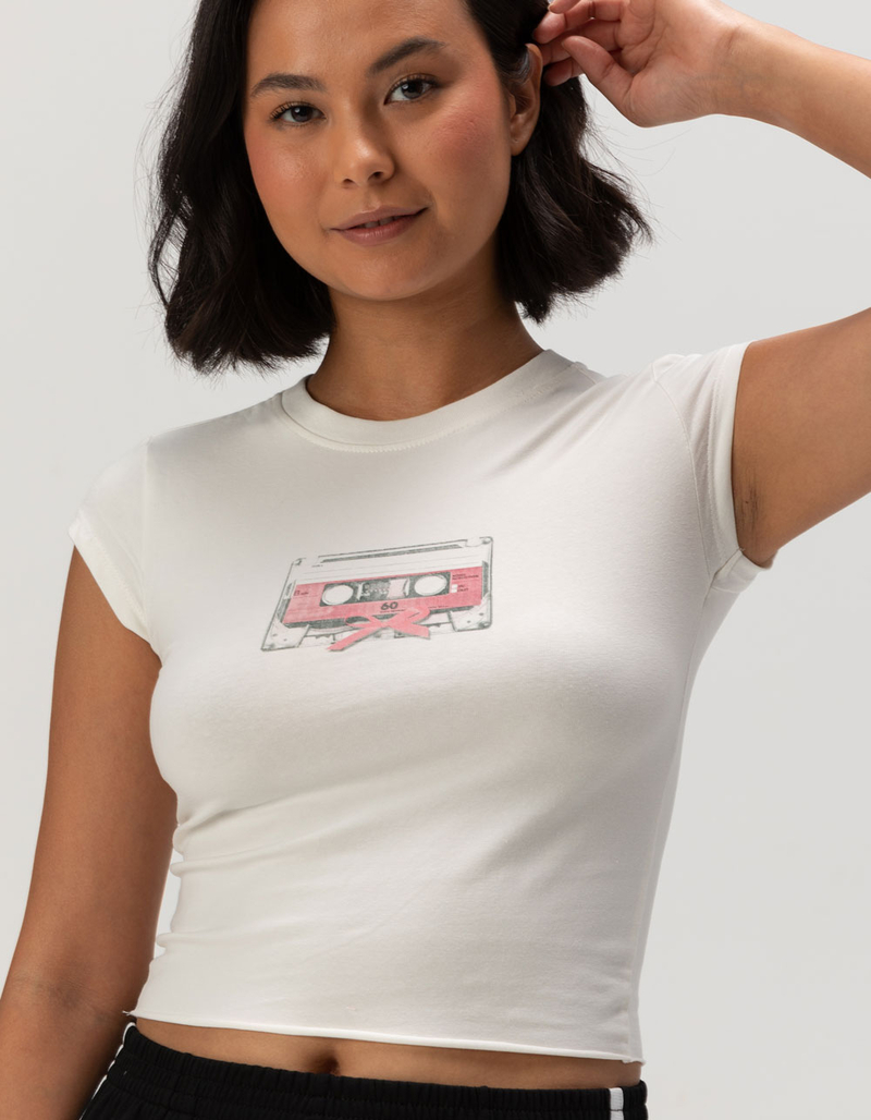 FULL TILT Cassette Bow Womens Baby Tee OFF WHITE Tillys