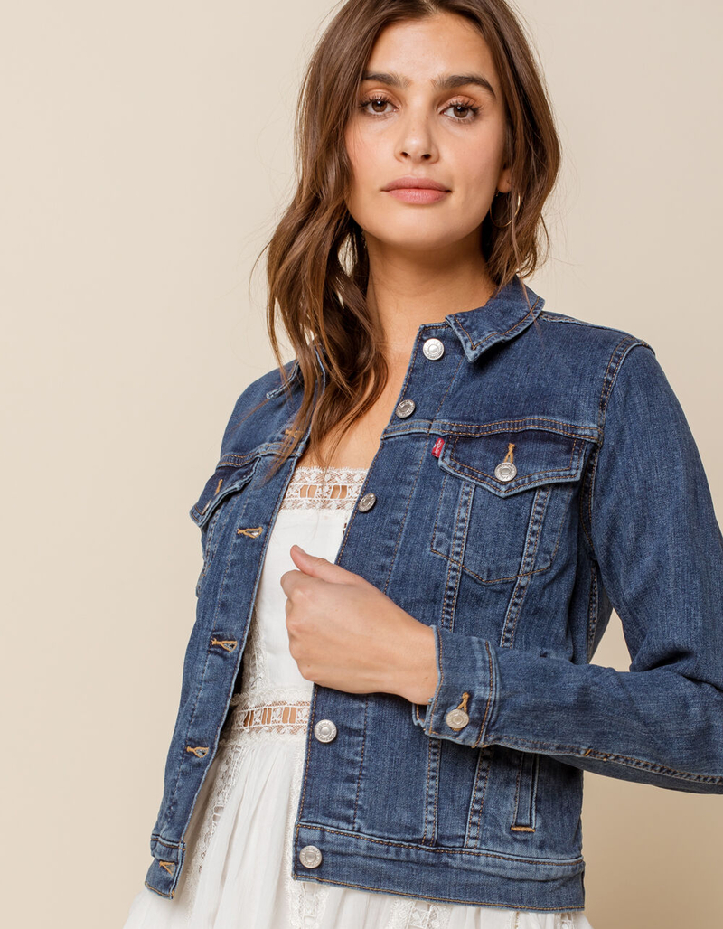 LEVI'S Original Womens Dark Wash Denim Trucker Jacket image number 0