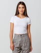 BOZZOLO Ribbed Lettuce Edge White Womens Crop Tee image number 2