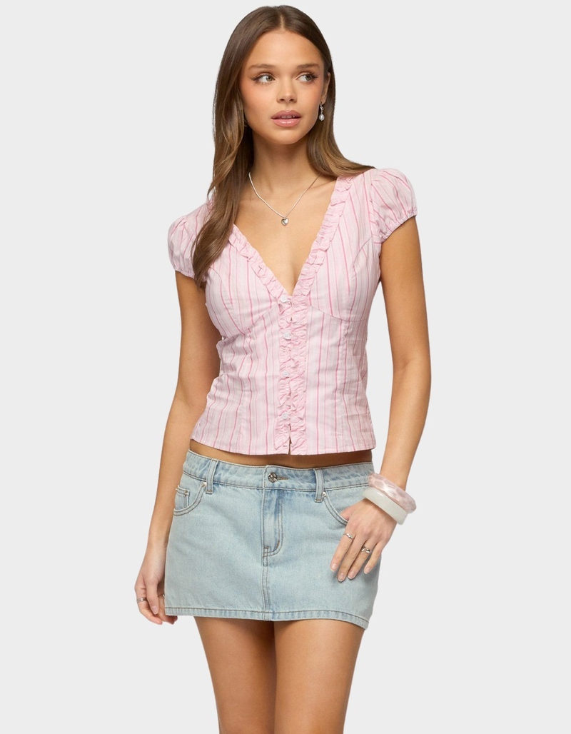 EDIKTED Georgia Ruffle Striped Button Up Top image number 0