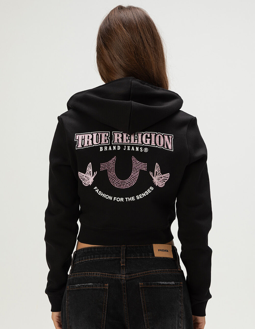 TRUE RELIGION Crystal Horseshoe Womens Zip-Up Hoodie - BLACK | Tillys