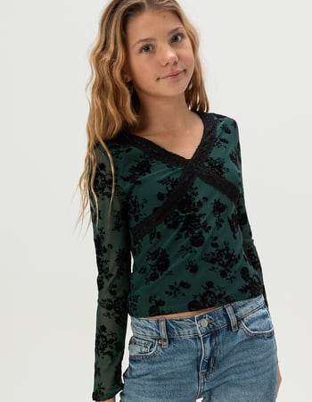 RSQ Girls Flocked Long Sleeve Mesh Top Primary Image