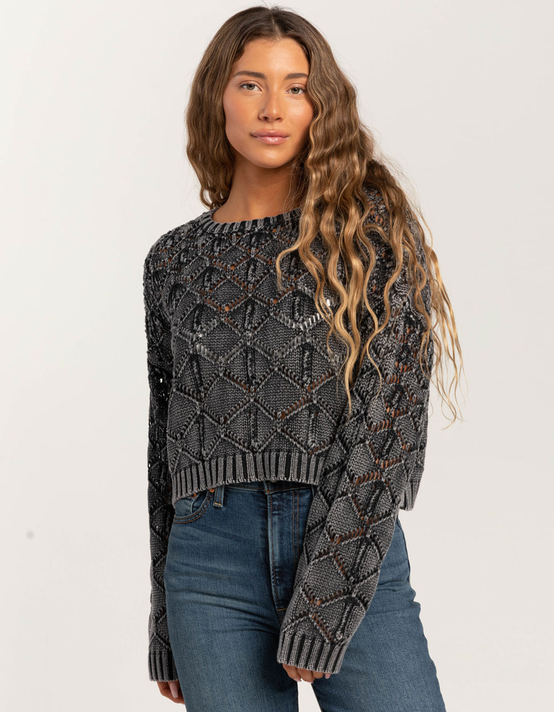 FULL TILT Womens Open Weave Washed Pullover Sweater image number 2