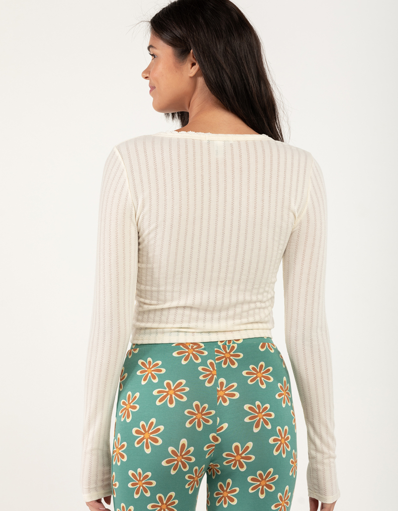 RSQ Button Front Cinch Pointelle Womens Top image number 3