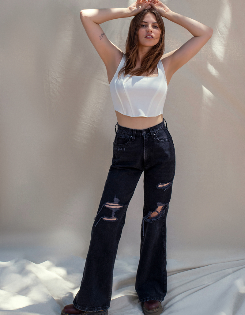 WEST OF MELROSE Destructed Wide Leg Womens Jeans image number 0