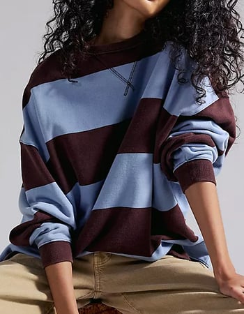 FREE PEOPLE Classic Striped Womens Oversized Crewneck Sweatshirt Primary Image