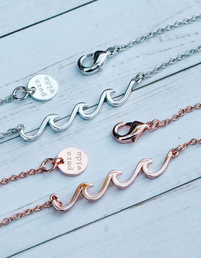 PURA VIDA Delicate Wave Rose Gold Necklace image number 3