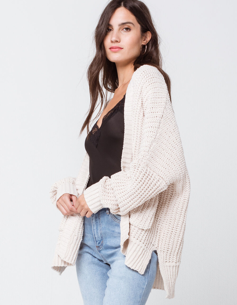 RSQ Chenille Shaker Knit Beige Womens Cardigan image number 1