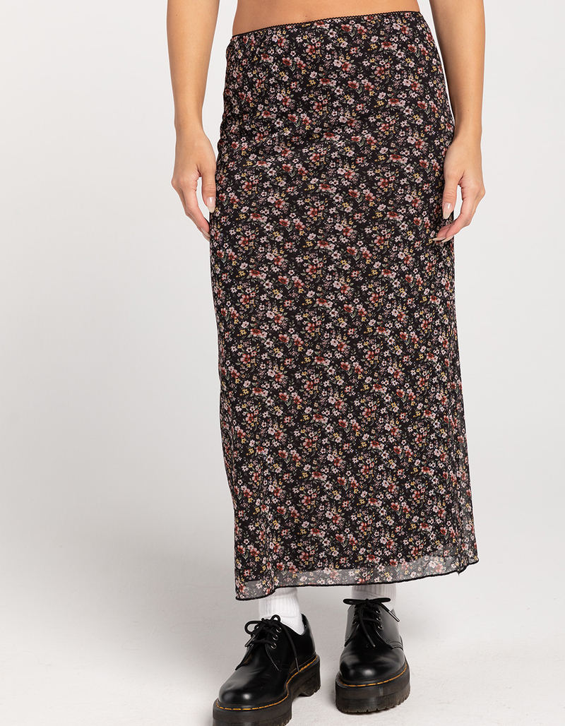 RSQ Womens Low Rise Mesh Maxi Skirt - BLACK/BURGANDY - XS | Tillys