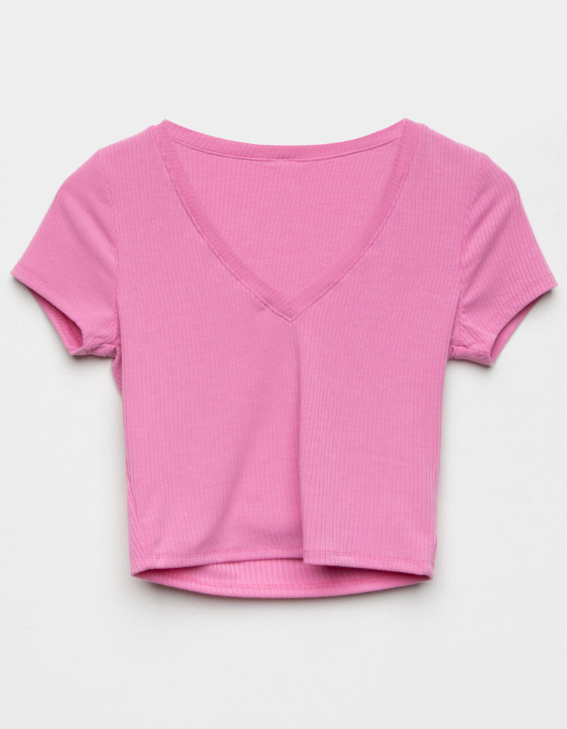 DESTINED Ribbed V-Neck Womens Crop Tee image number 5