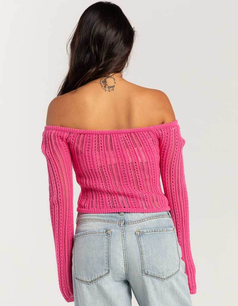 RSQ Womens Linear Stitch Off The Shoulder Sweater image number 3