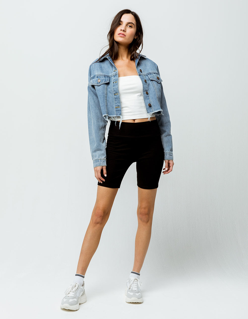 SKY AND SPARROW Frayed Crop Womens Denim Jacket image number 3