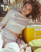 FULL TILT Pointelle Floral Lace Trim Long Sleeve Tee image number 1